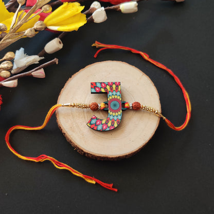 Alphabet J Wooden Rakhi
