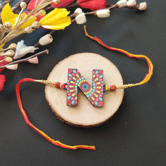 Alphabet N Wooden Rakhi