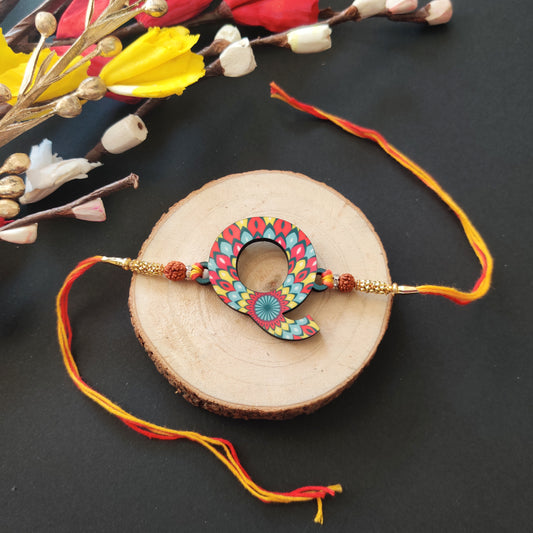 Alphabet Q Wooden Rakhi