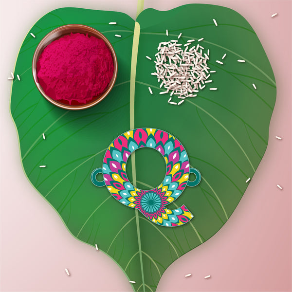 Alphabet Q Wooden Rakhi