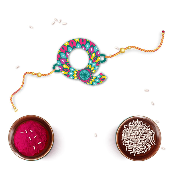 Alphabet Q Wooden Rakhi