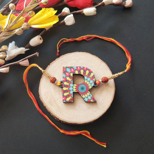 Alphabet R Wooden Rakhi