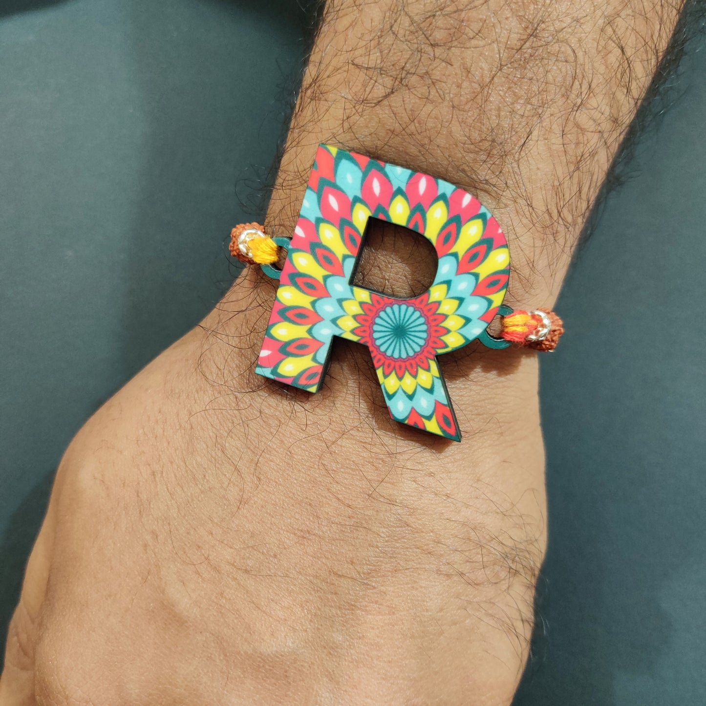 Alphabet R Wooden Rakhi