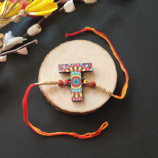 Alphabet T Wooden Rakhi