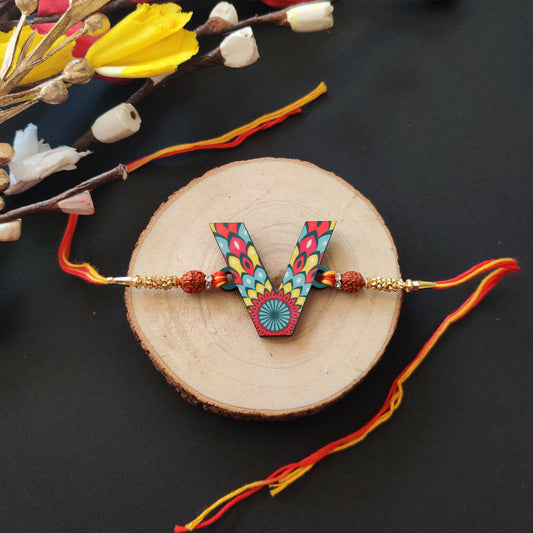 Alphabet V Wooden Rakhi