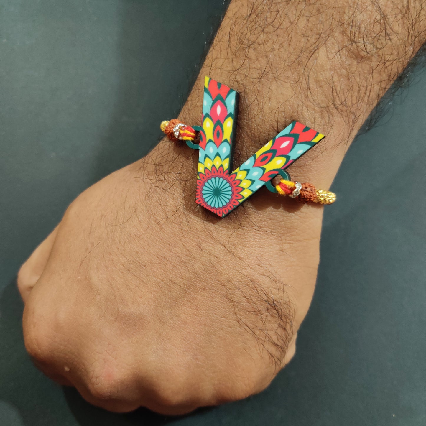 Alphabet V Wooden Rakhi
