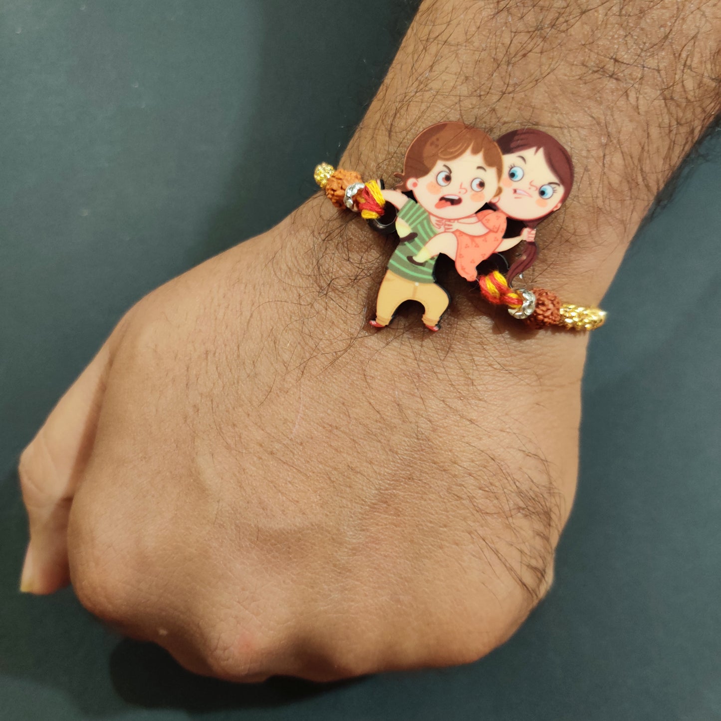 Humorous Annoying Brother Wooden Rakhi with Rudraksha thread 