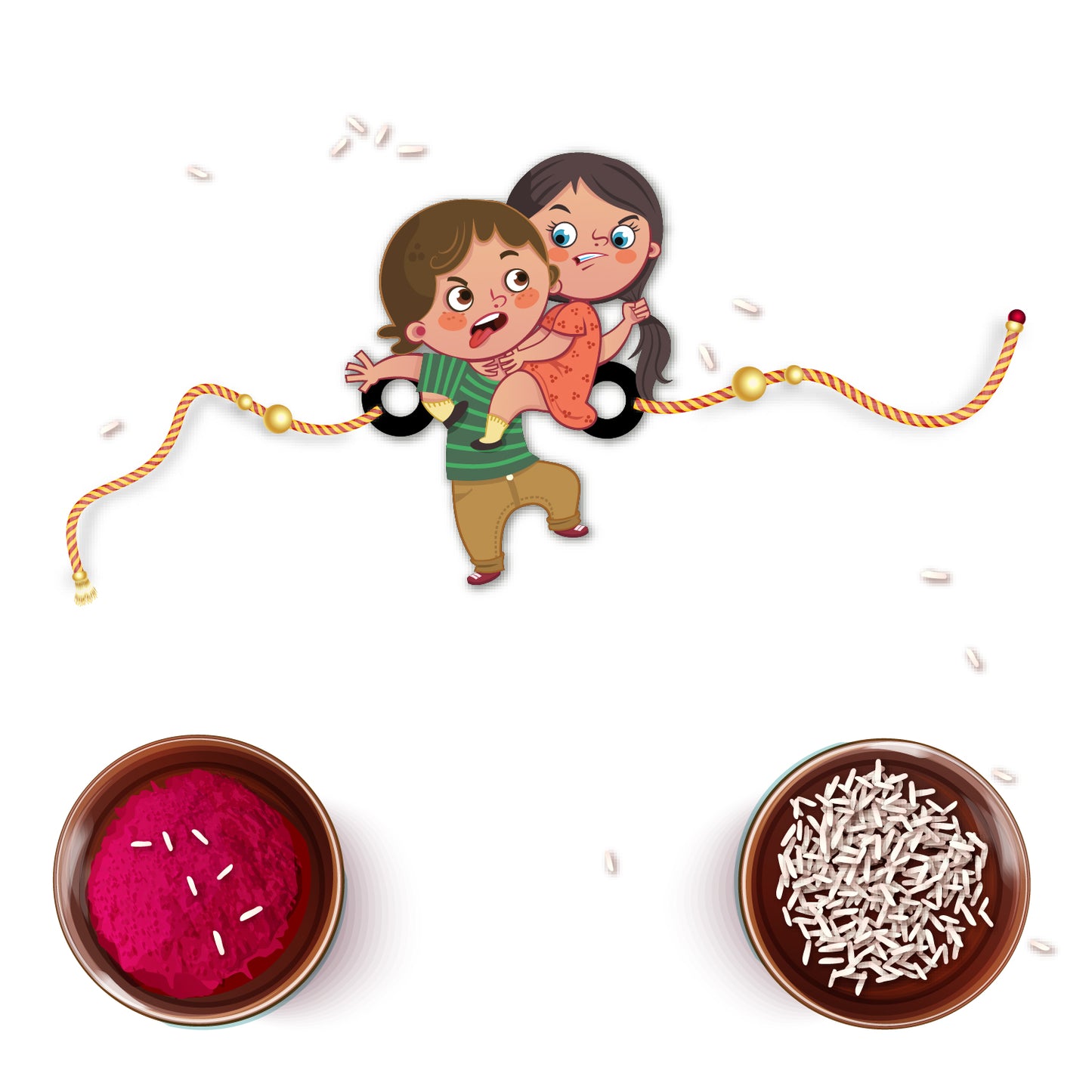 Annoying Brother' Rakhi with Rudraksha placed on a vibrant Raksha Bandhan thali.