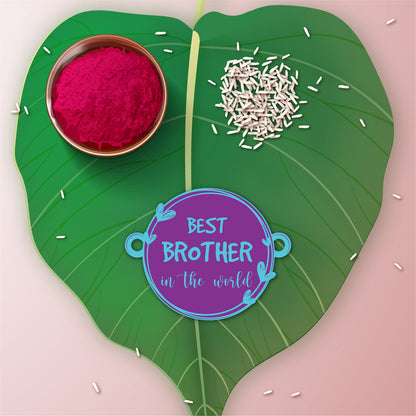 Close-up of the sacred Rudraksha beads on the thread of the 'Best Brother in the World' Rakhi.