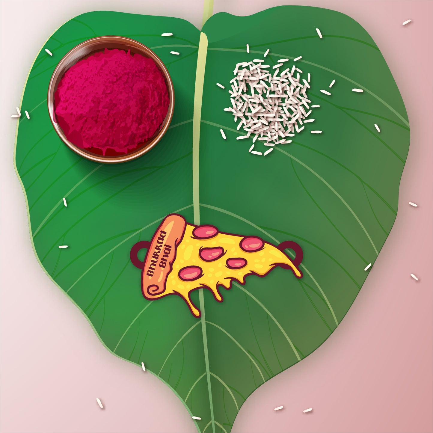 glossy finish on the wooden pizza pendant of the Bhukkad Bhai Rakhi