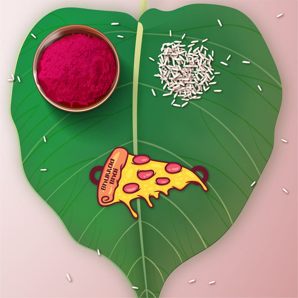 Bhukkad Bhai (Pizza) Wooden Rakhi for Brother , Bhaiya , Bhai , Boys