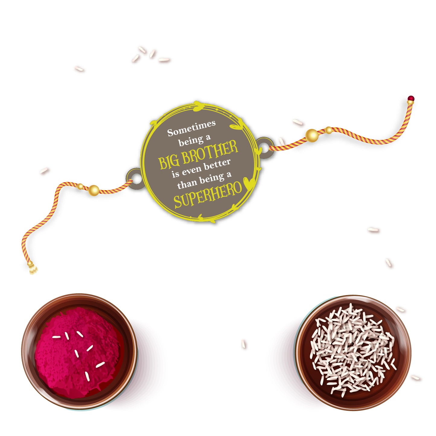 'Being Big Brother is better than being Superhero' wooden Rakhi with Rudraksha thread elegantly displayed