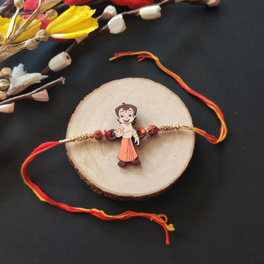 Chota Bheem Wooden Rakhi with Rudraksha | Cartoon Rakhi for Bro | Shop Online India