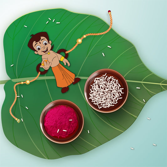 Chota Bheem Wooden Rakhi with Rudraksha | Cartoon Rakhi for Bro | Shop Online India
