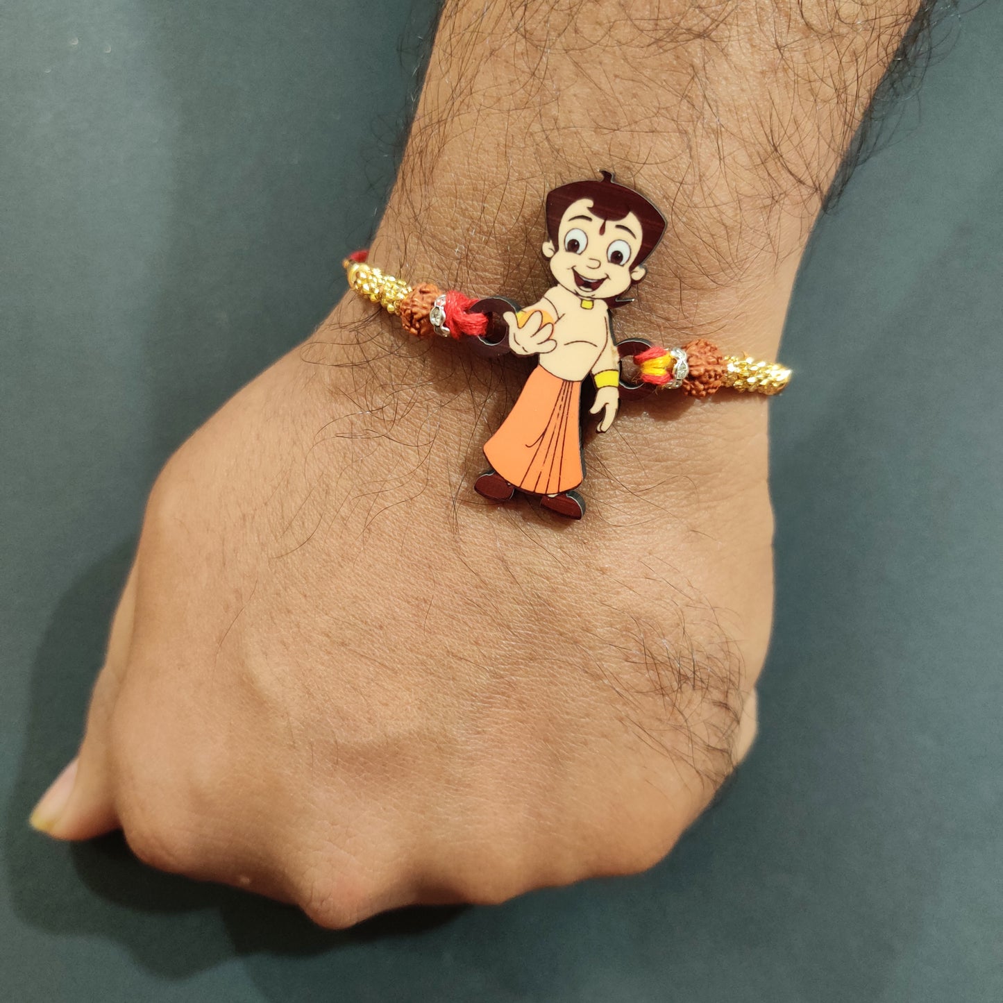 Chota Bheem Wooden Rakhi with Rudraksha | Cartoon Rakhi for Bro | Shop Online India