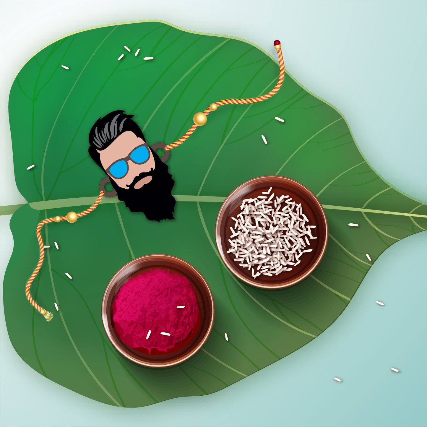 Detailed view of Dashing Bhai inscription on wooden Rakhi with Rudraksha beads