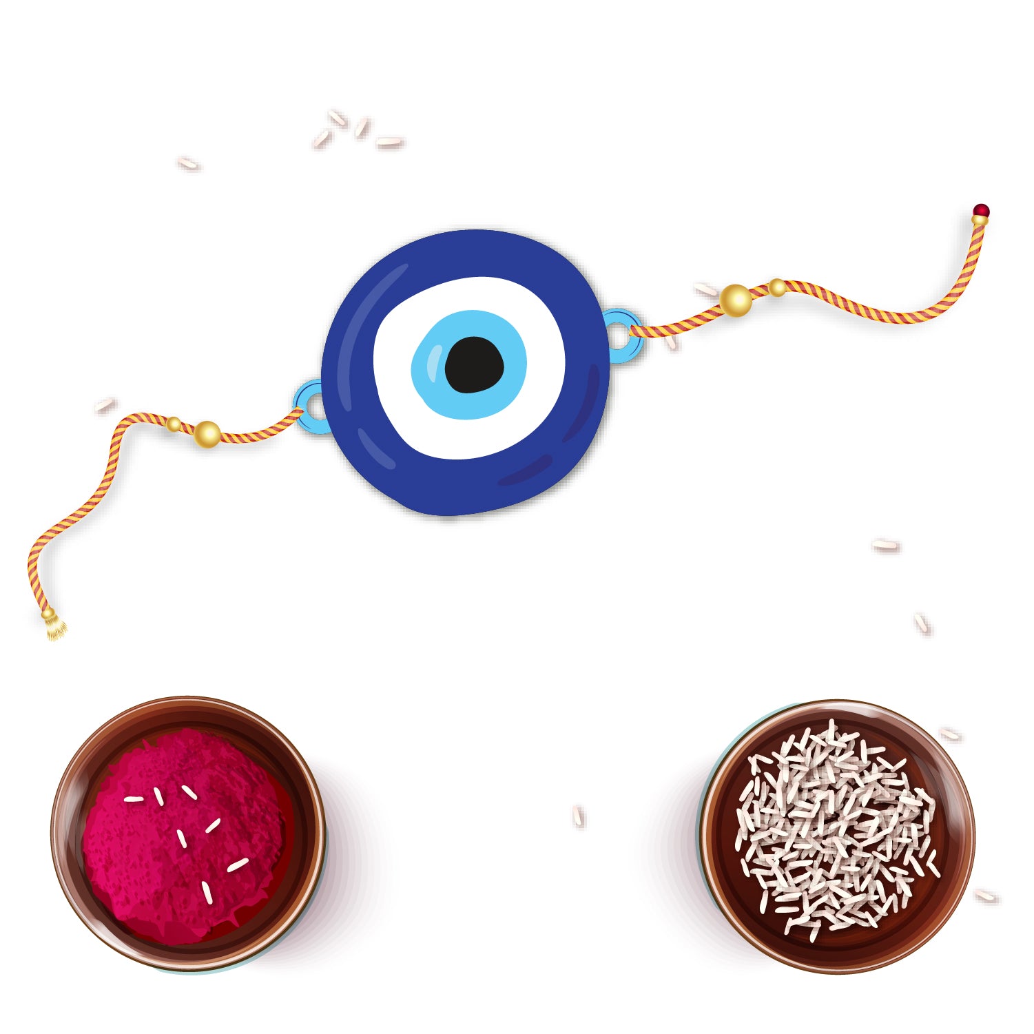 Modern Rakhi with traditional elements – Evil Eye design and Rudraksha