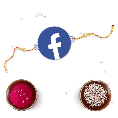 Detailed view showing the natural wood texture and smooth finish of the Facebook Rakhi pendant.