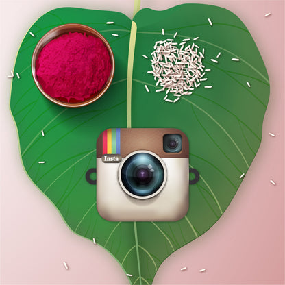Insta Wala Bhai Rakhi with Rudraksha placed against a vibrant, social media-themed backdrop.
