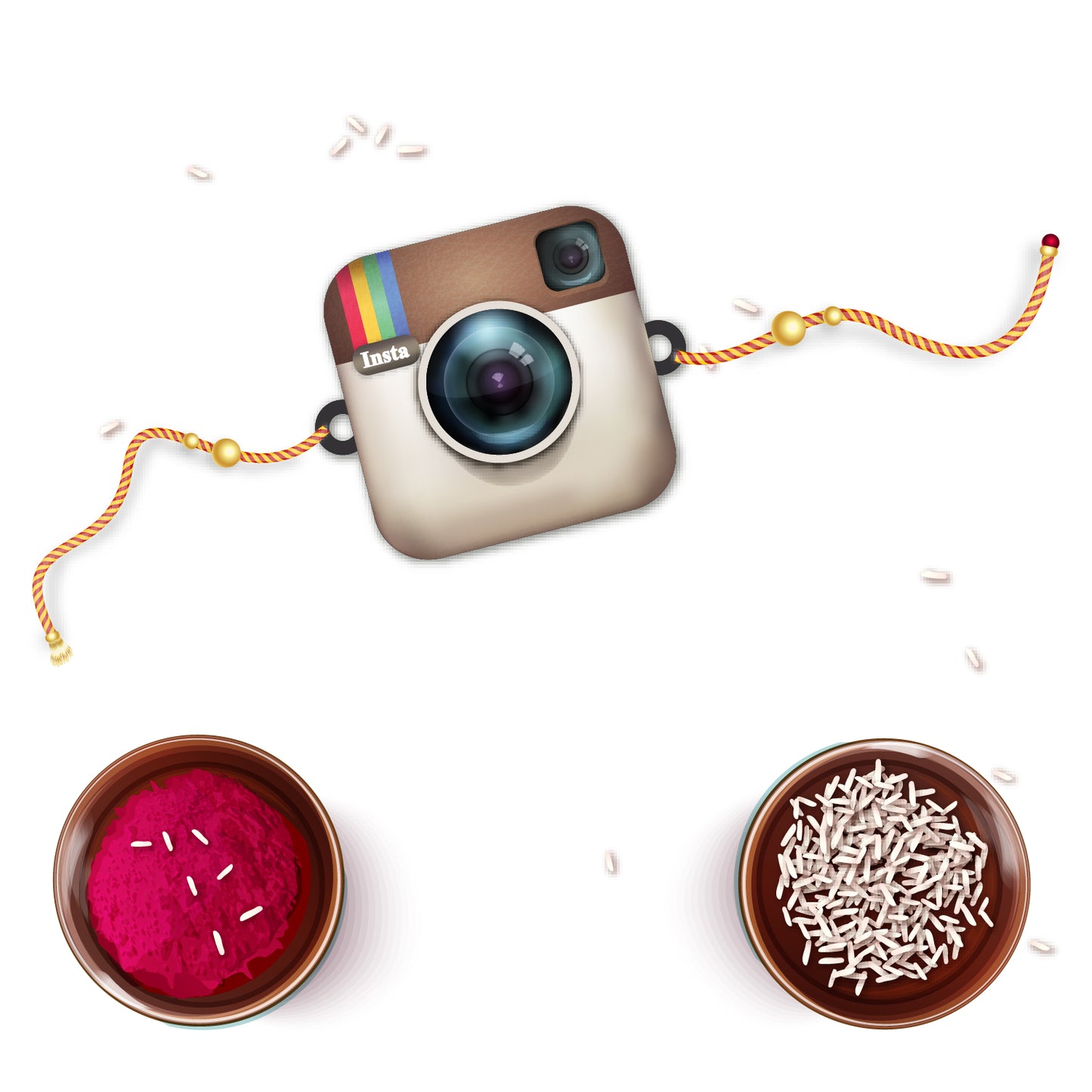 Insta Wala Bhai Wooden Rakhi with Rudraksha displayed next to a smartphone or camera accessory