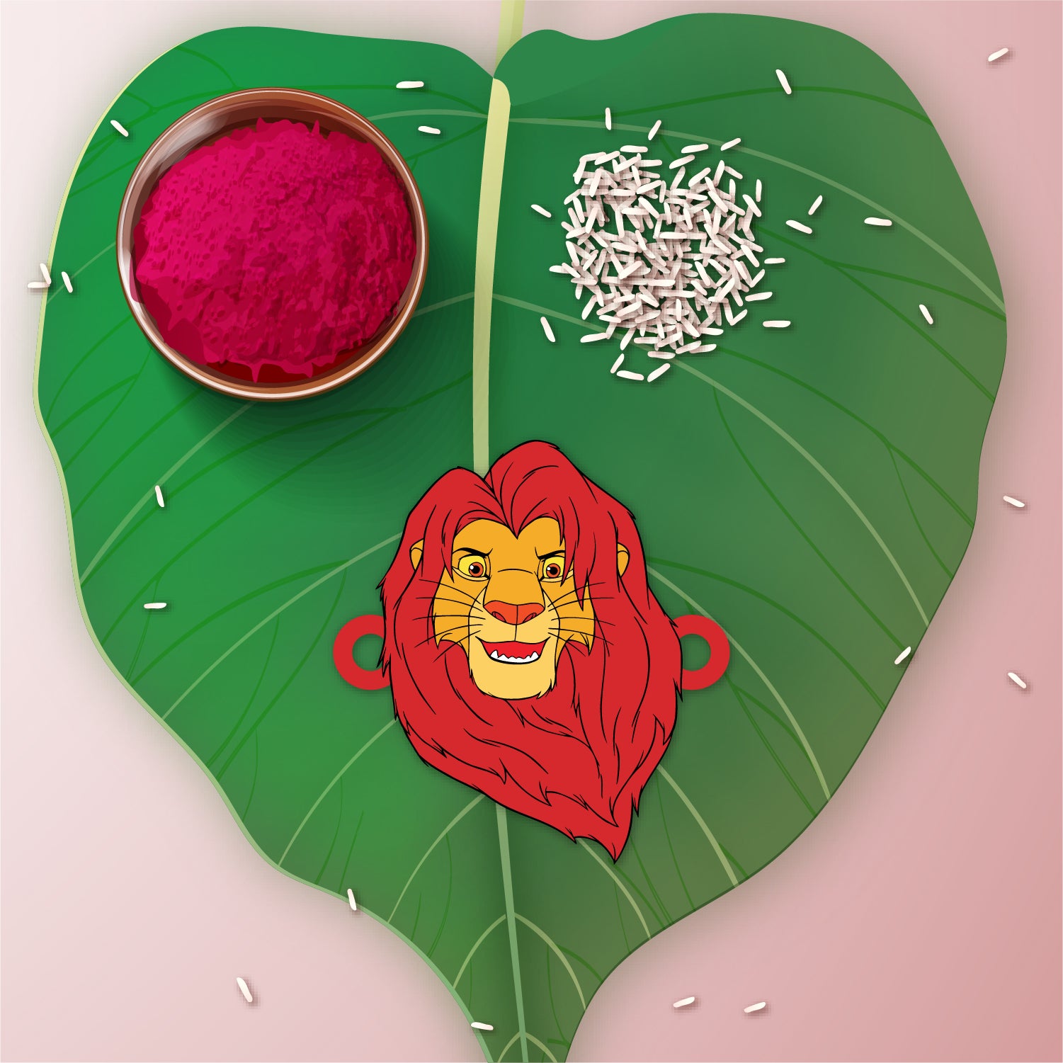 Mufasa Rakhi with Rudraksha placed against an African savanna or Lion King themed backdrop