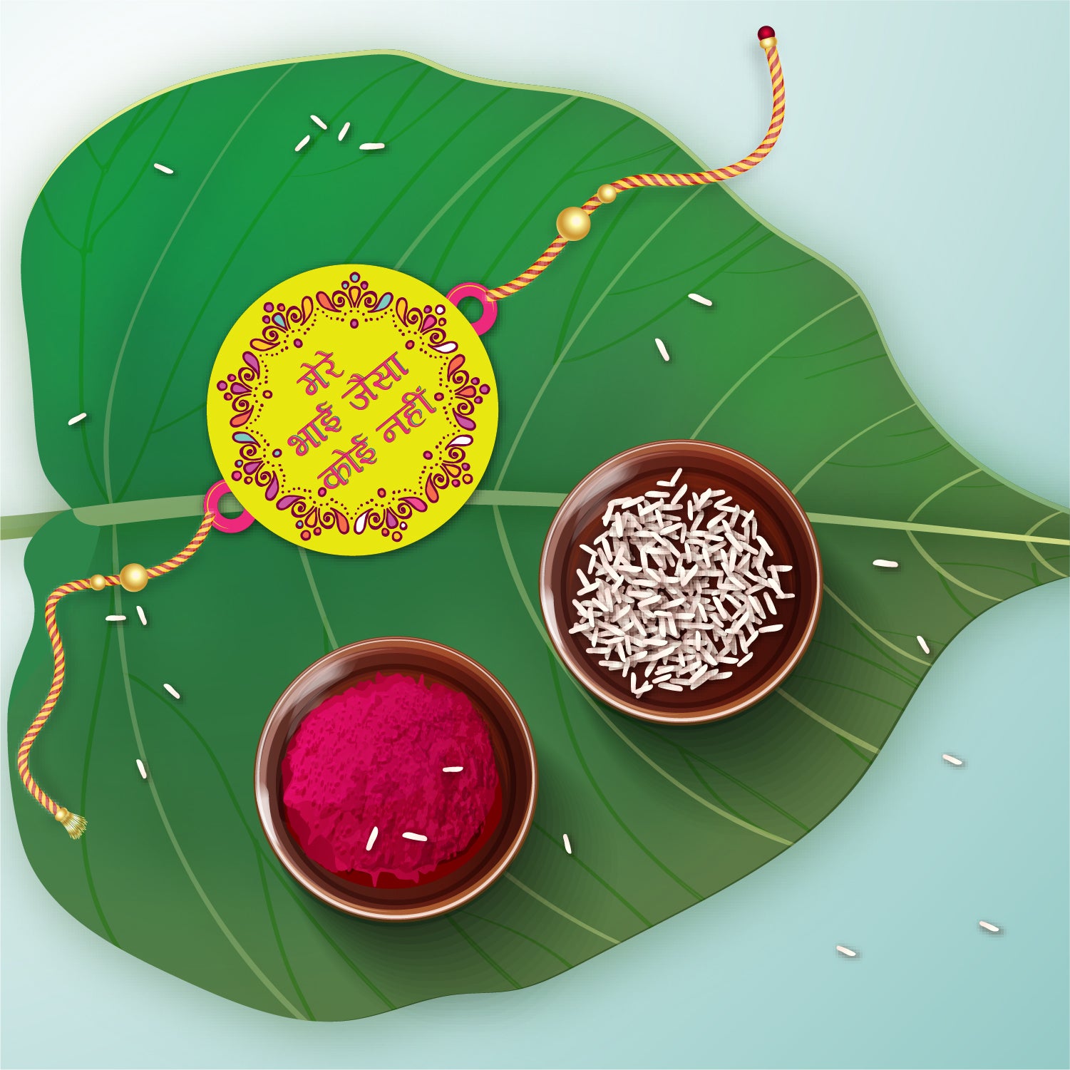 Wooden Rakhi with emotional message and sacred Rudraksha thread