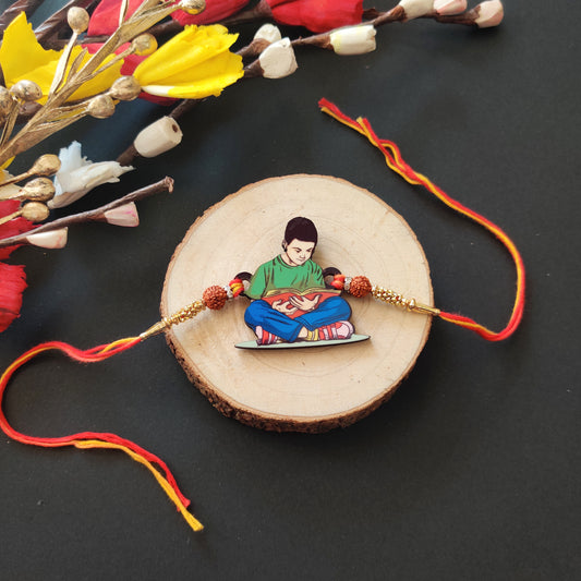 Padhaku Bhai Wooden Rakhi with Rudraksha thread for brother