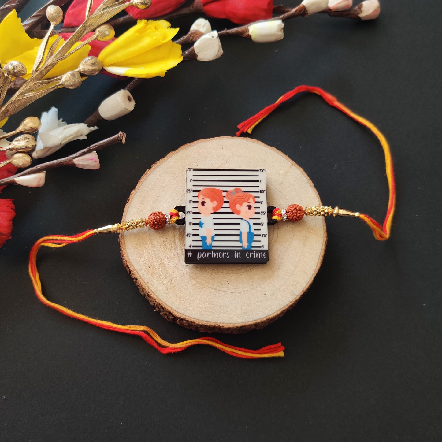 Partners in Crime Wooden Rakhi with Rudraksha thread