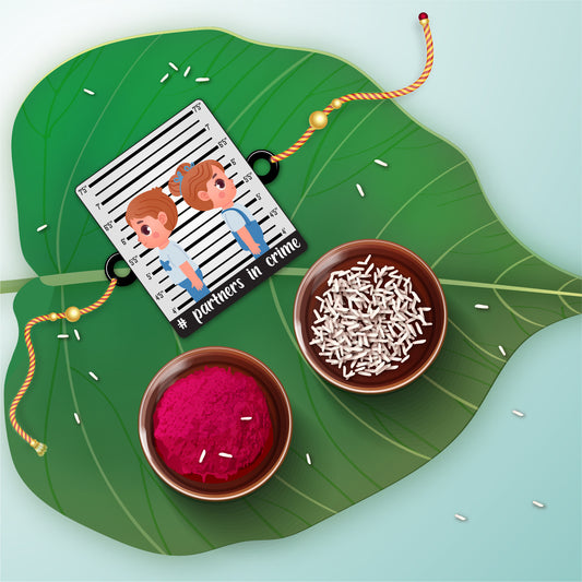 Funny Rakhi for brother – wooden base with sacred thread