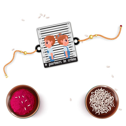 Partners in Crime Rakhi for sibling duo – traditional + playful style