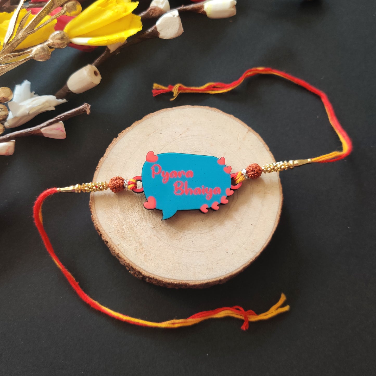 Pyara Bhai Wooden Rakhi with Rudraksha thread for brother