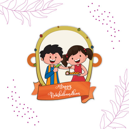 Festive gift packaging for Happy Rakshabandhan Wooden Rakhi with Rudraksha.