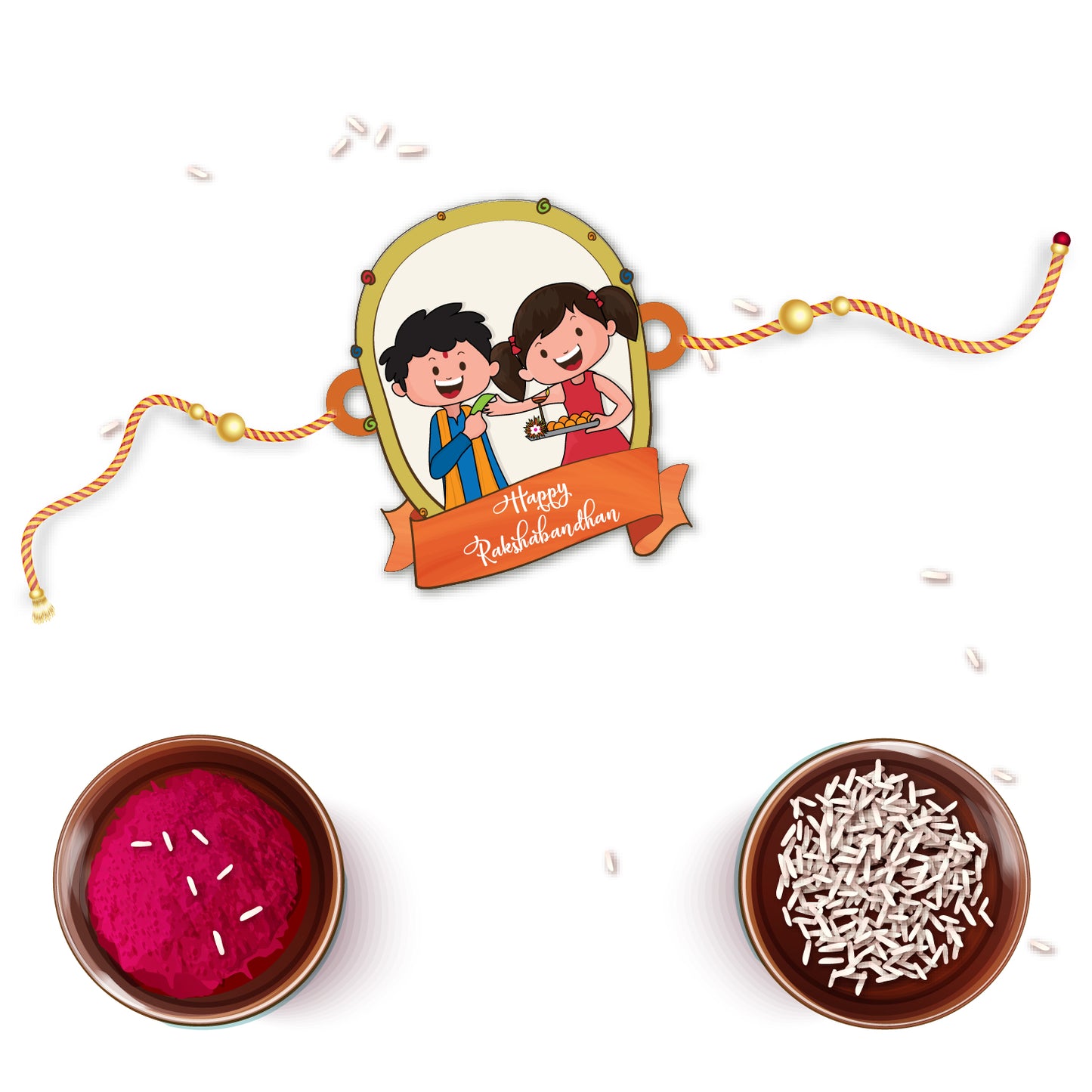 Brother and sister celebrating Raksha Bandhan with the Happy Rakshabandhan Wooden Rakhi.