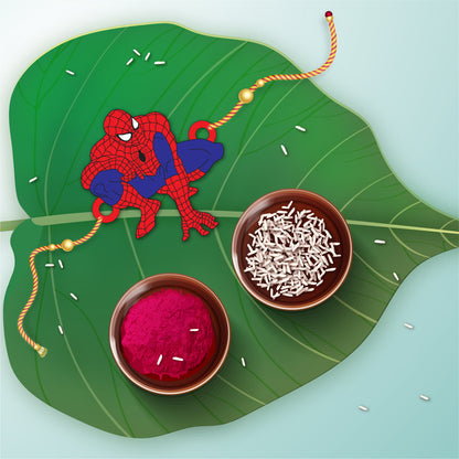 Spiderman Wooden Rakhi with Rudraksha | Superhero Rakhi for Kids & Bro | Shop Online India