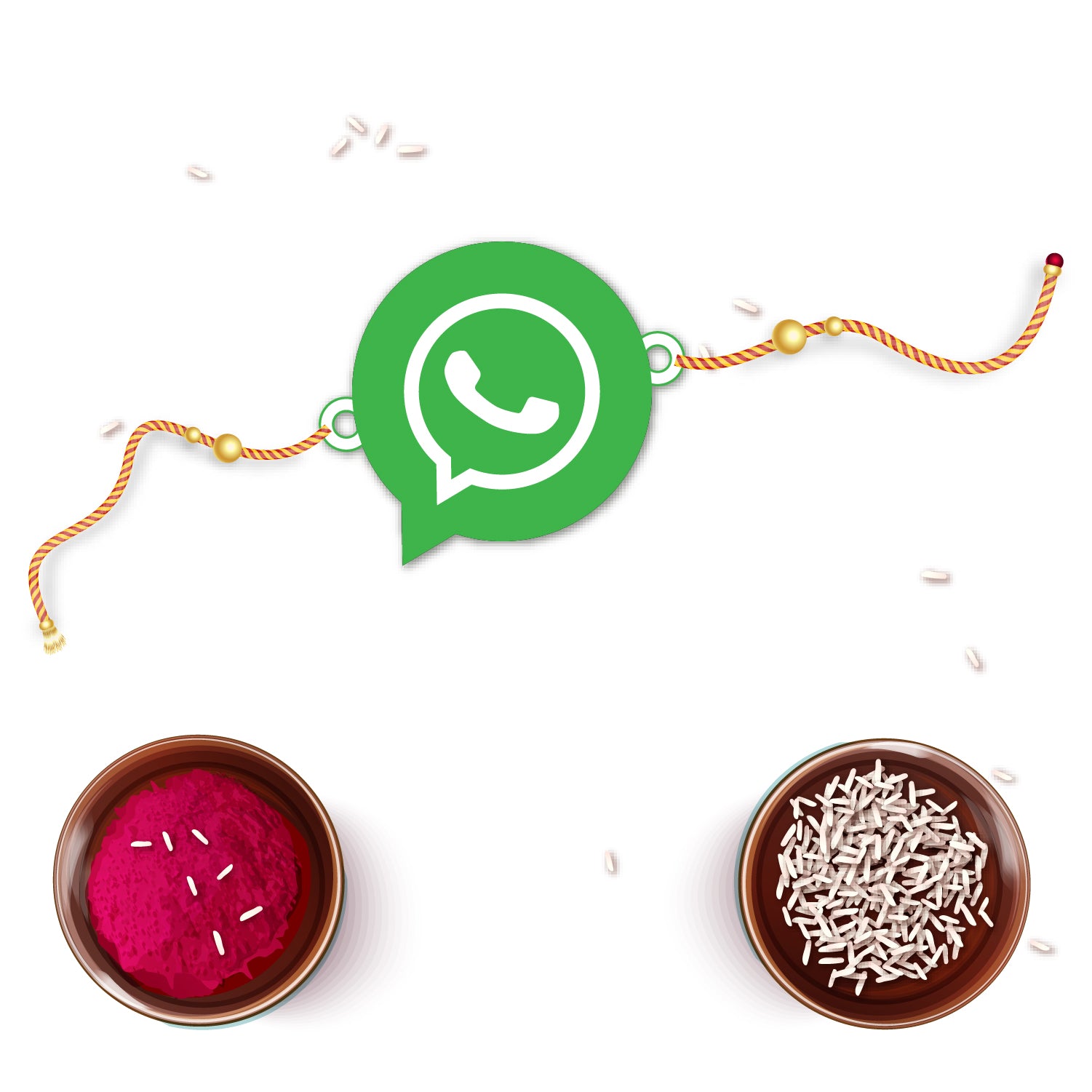 Whatsapp Chat Wala Bhai Rakhi with Rudraksha placed near a smartphone or chat bubble graphics.