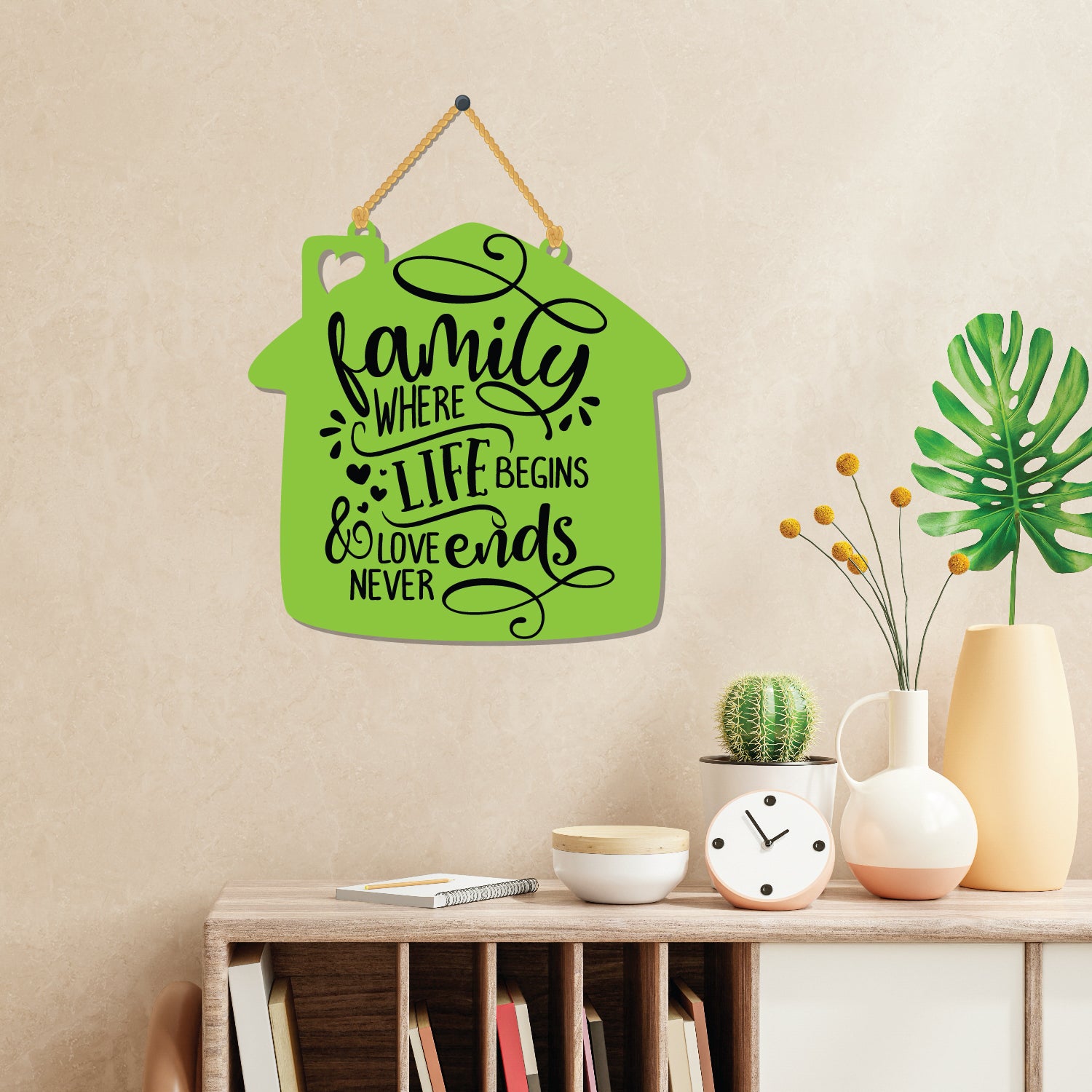 Family where love Begins and Love never ends Wooden Wall Hanging - Decor